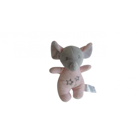 Doudou peluche éléphant 21 cm rose comme neuf Tom & Kiddy Tomkids