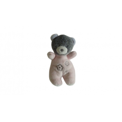 Doudou peluche ours 20 cm rose gris comme neuf Tom & Kiddy Tomkids