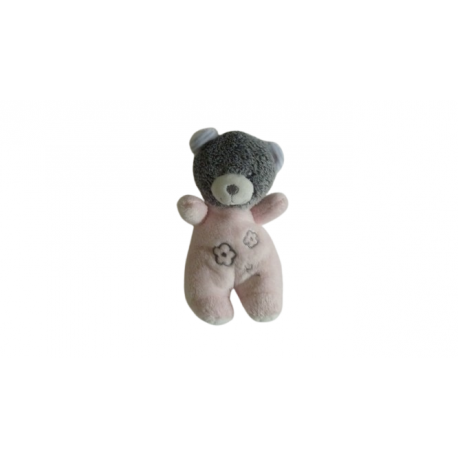 Doudou peluche ours 20 cm rose gris comme neuf Tom & Kiddy Tomkids