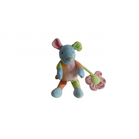 Doudou peluche souris 25 cm fleur à grelot